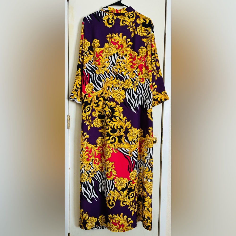 New York & Company Purple, Yellow & Black Baroque Print Maxi Dress - Picture 5 of 5
